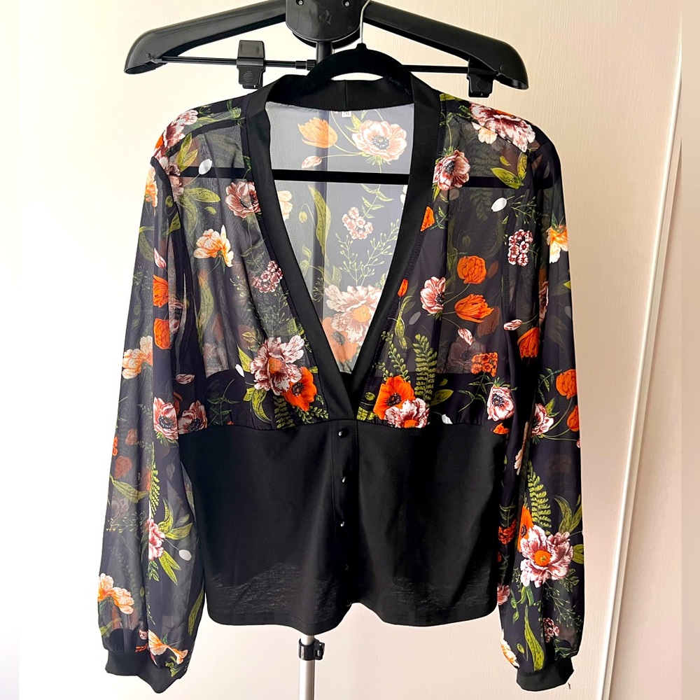 Floral Print Corset Waist Blouse